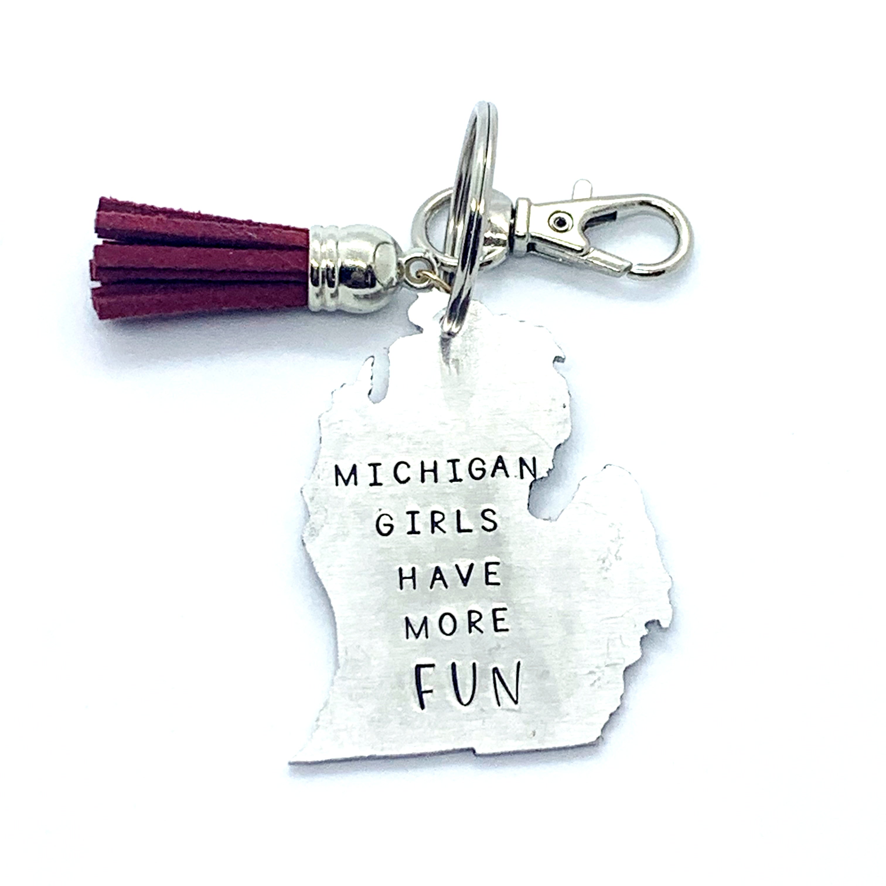 Key Chain - Michigan Shape - Michigan Girls Have More Fun