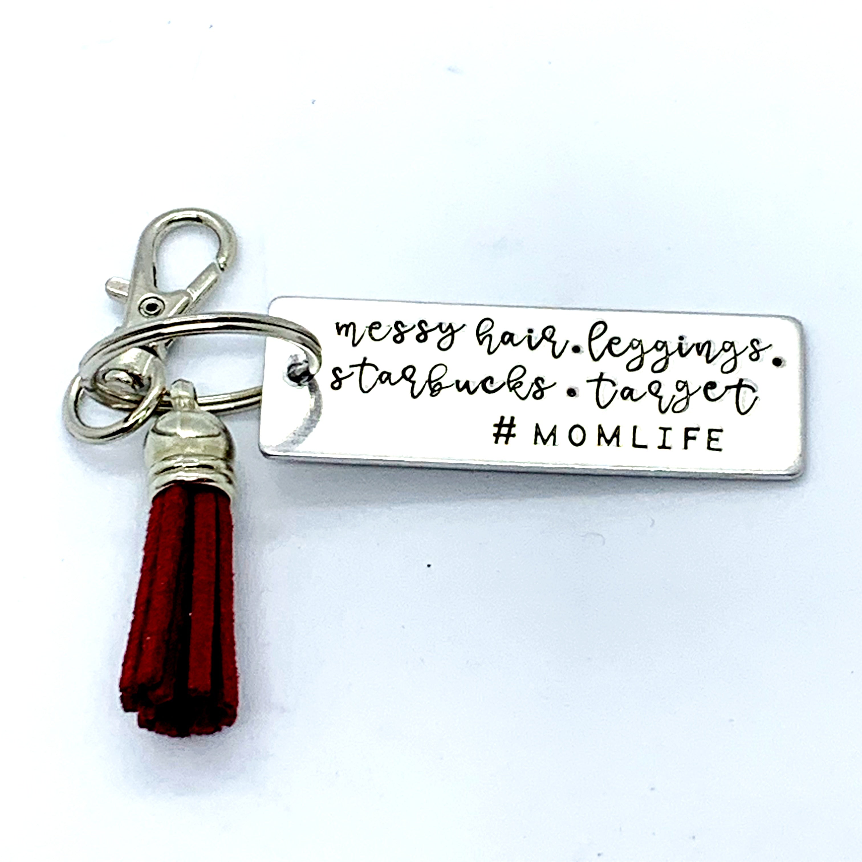 Key Chain - Large Rectangle - Messy Hair. Leggings. Starbucks. Target #momlife