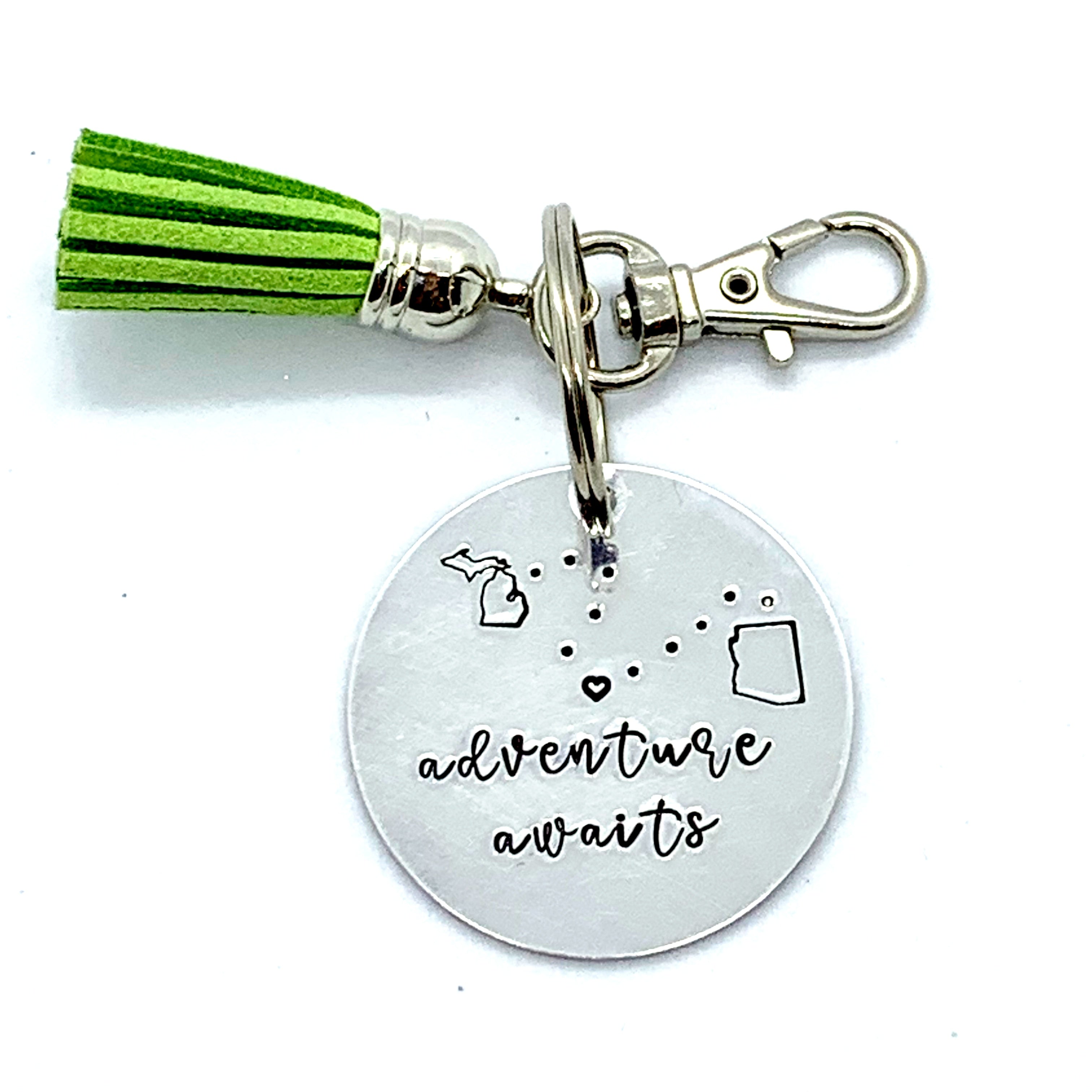 Custom Key Chain with Tassel - Circle - Adventure Awaits