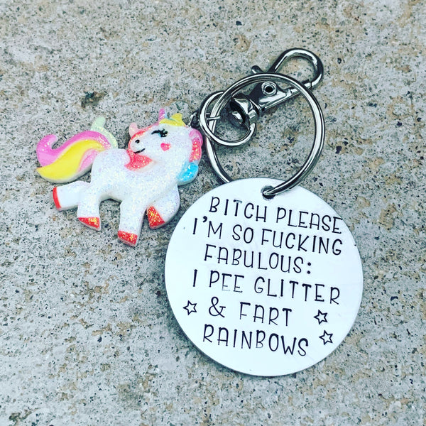 Key Chain - Circle Shape w/ Specialty Tassel - Bitch Please I’m So Fucking Fabulous: I Pee Glitter