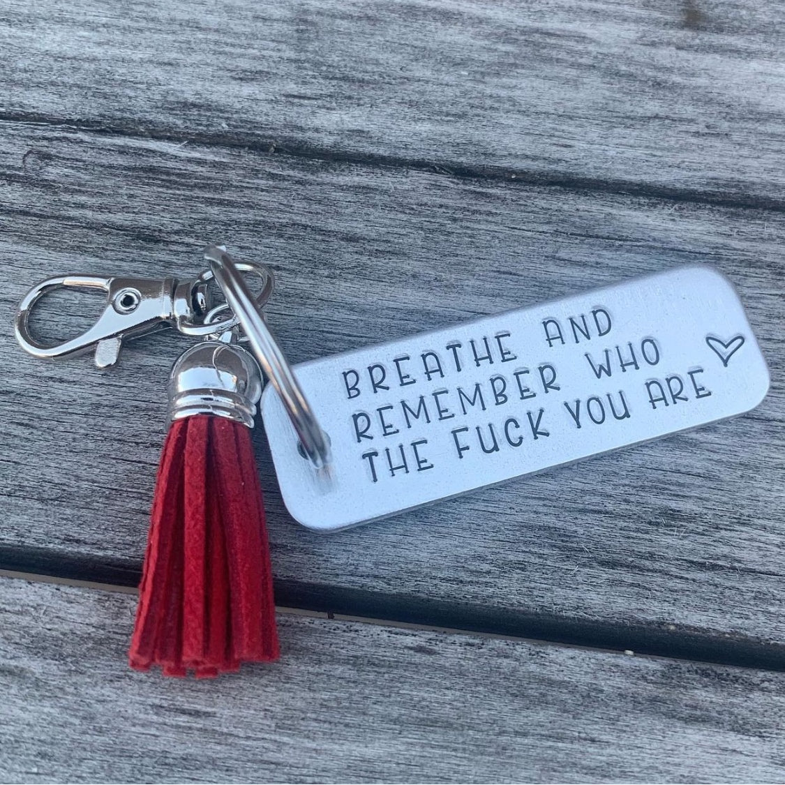 Keychain - rectangle- breathe and remember