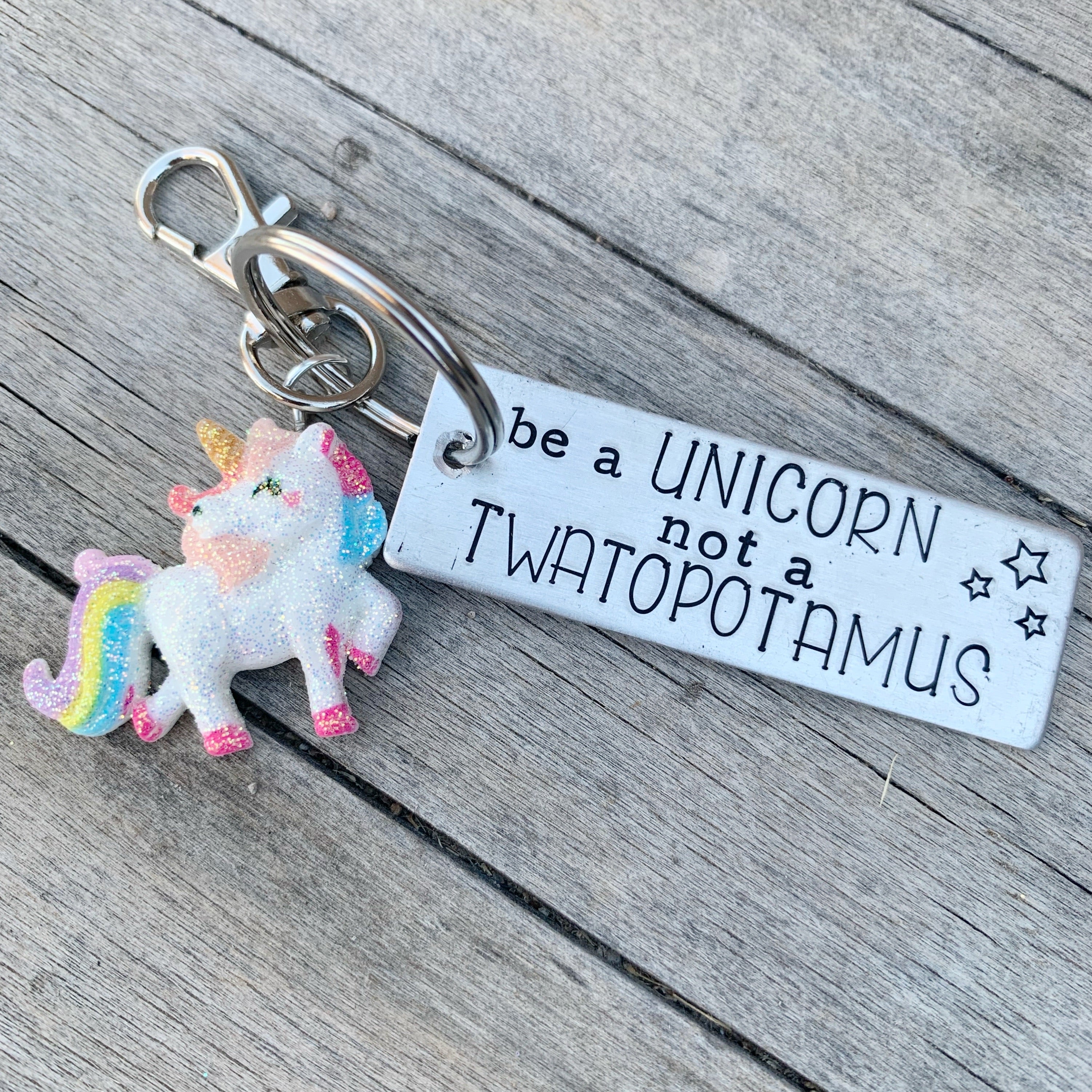Key Chain - Rectangle shape w/ Specialty Tassel - Be a unicorn not a twatopotomus