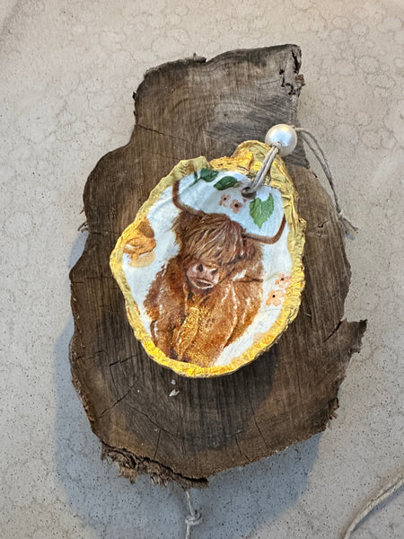 Oyster Shell Ornament- highland cow