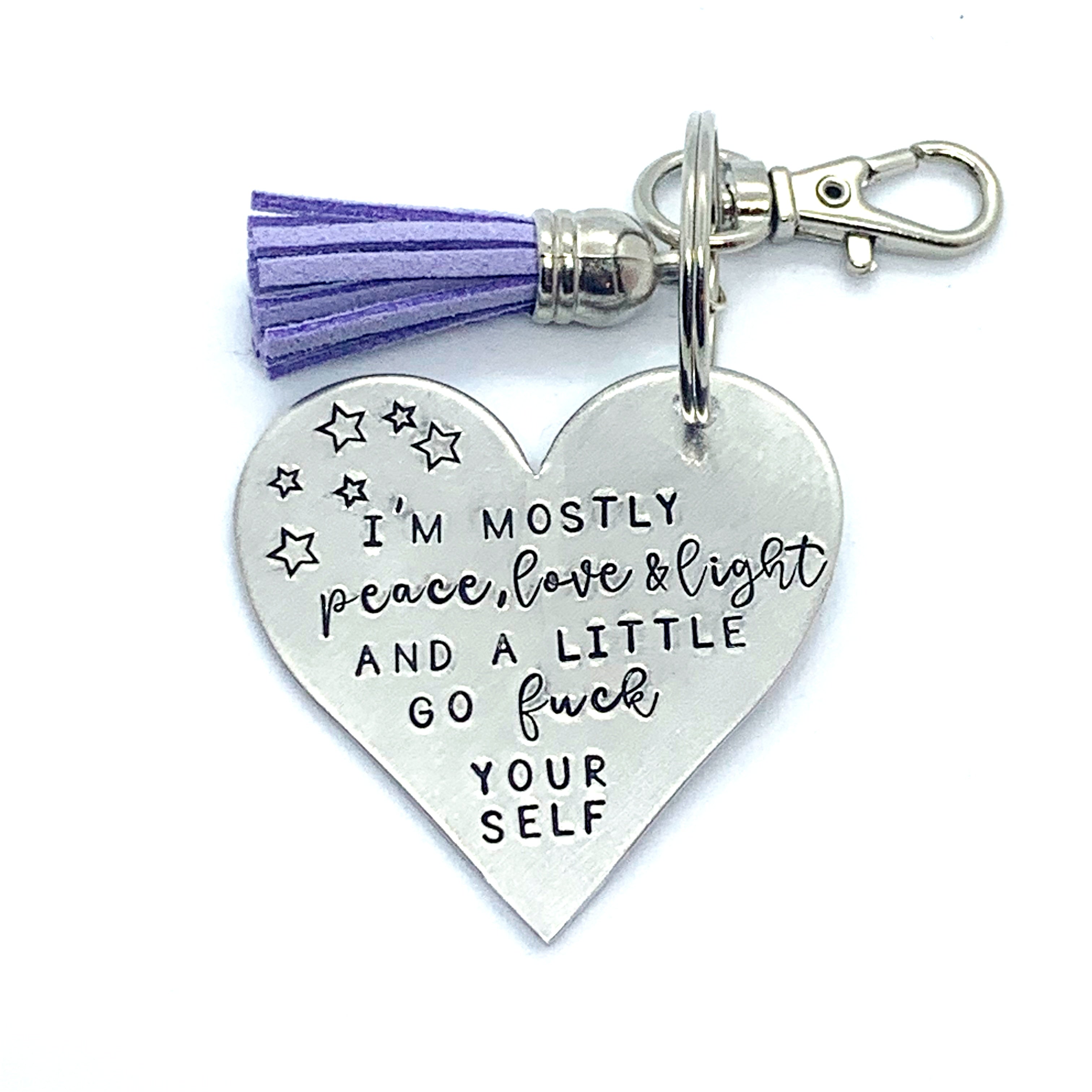 Key Chain - Heart Shape - I’m mostly peace love and light and a little go fuck yourself