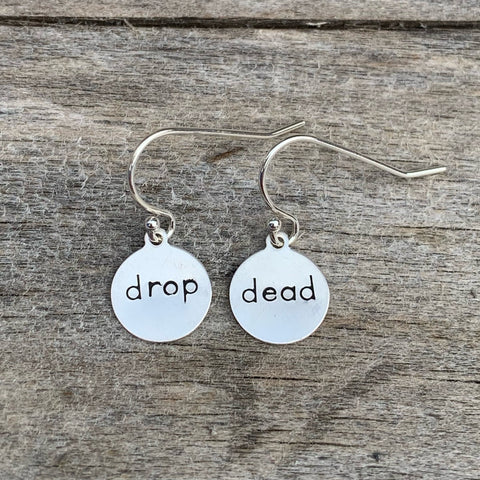 Pair of sterling silver earrings - circle shape - “drop dead”