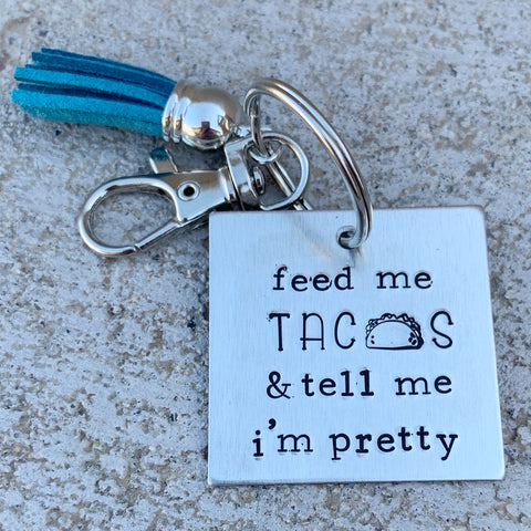 Feed Me Tacos square keychain