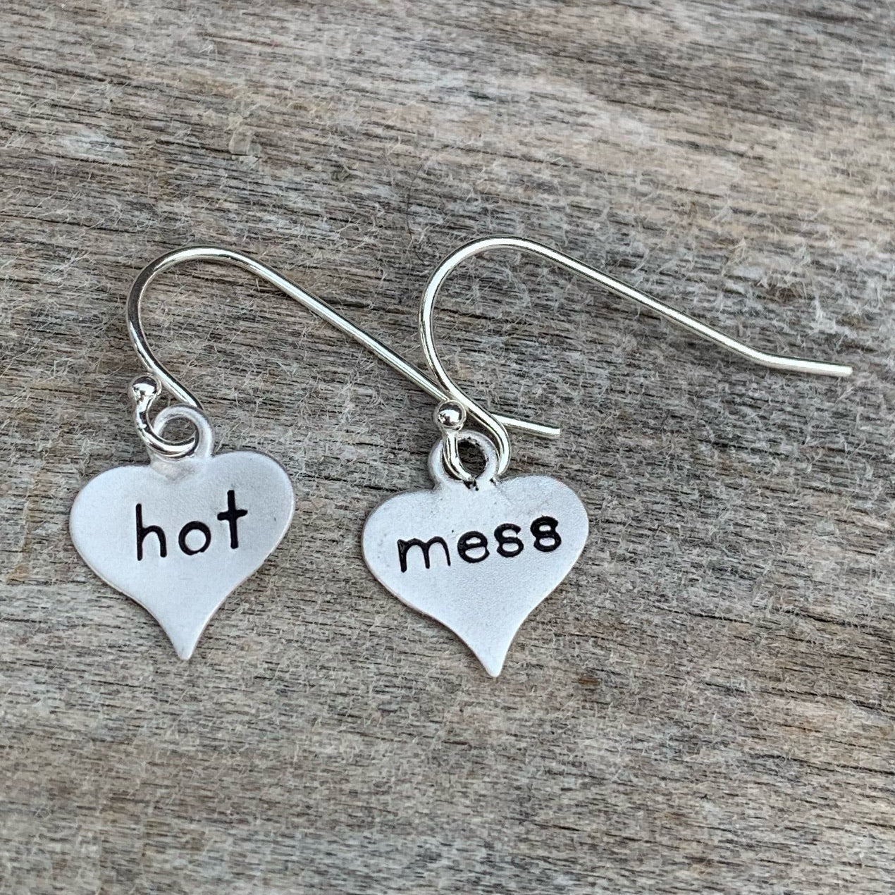 Pair of sterling silver earrings - heart shape - “hot mess”