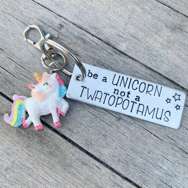 Key Chain - Rectangle shape w/ Specialty Tassel - Be a unicorn not a twatopotomus